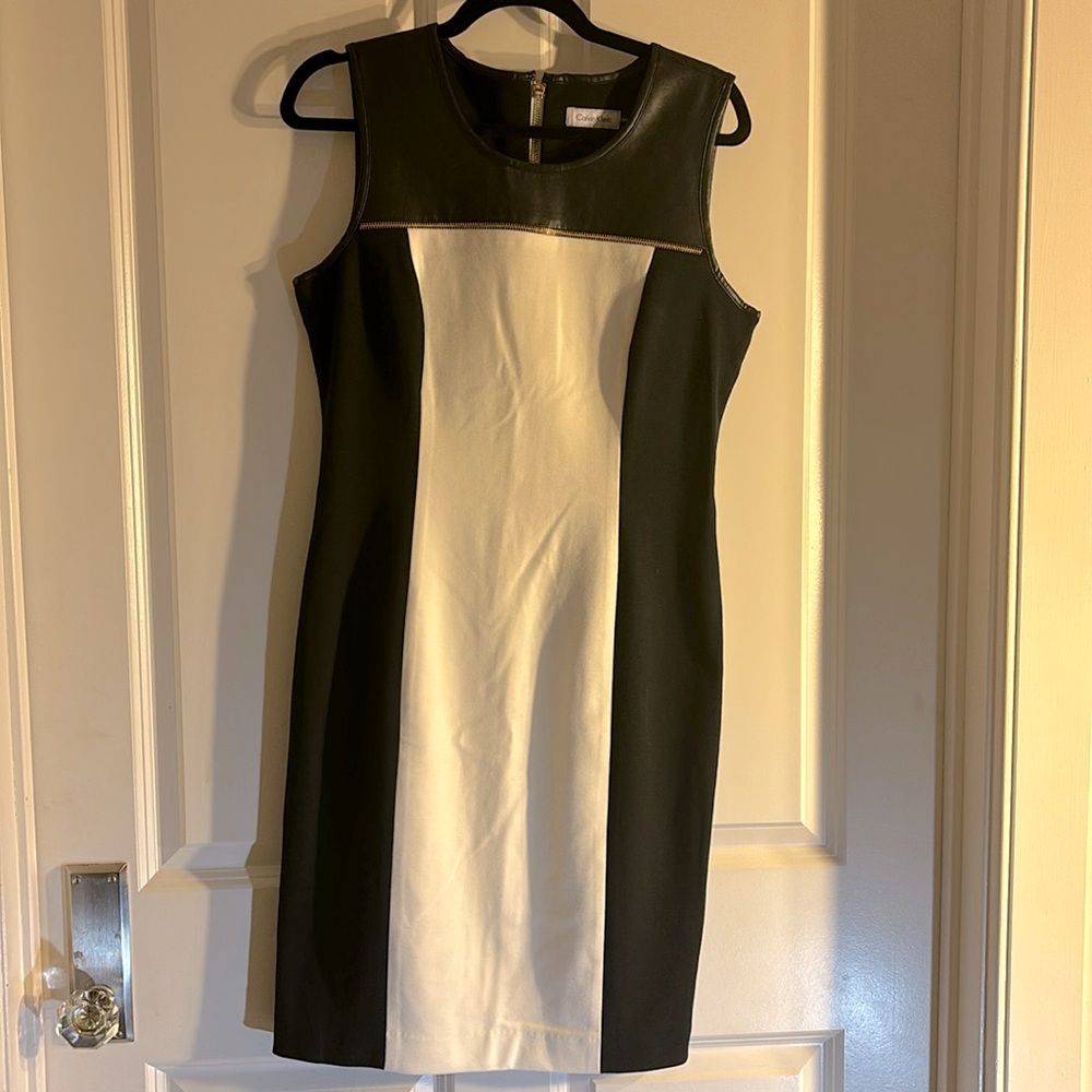 Calvin Klein, black and white dress with zipper detailing